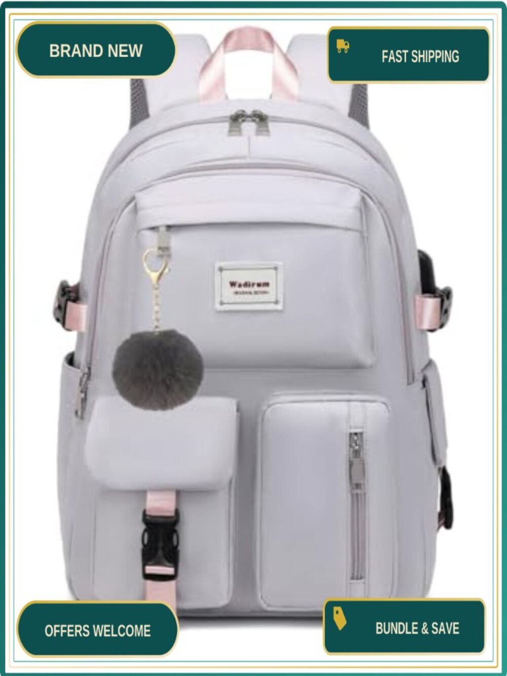 Waterproof Polyester School Backpack for Girls Boys Teenager Laptop 15.6